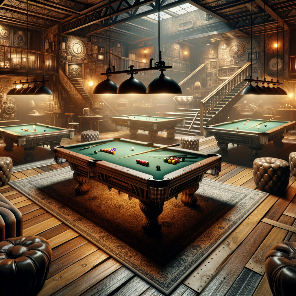 Discover the charm of offbeat billiards venues in this captivating image of a unique, vintage-themed loft, a hidden gem in the world of billiards with unusual pool tables and secret spots for exploration.