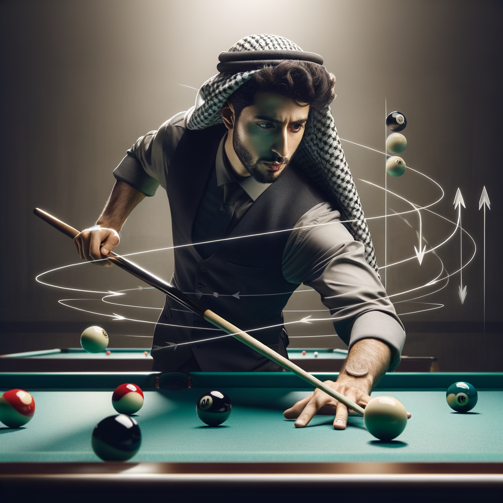 Professional billiards player demonstrating mastery in side spin techniques, illustrating factors influencing billiards sidespin and spin control for understanding and improving sidespin in billiards.