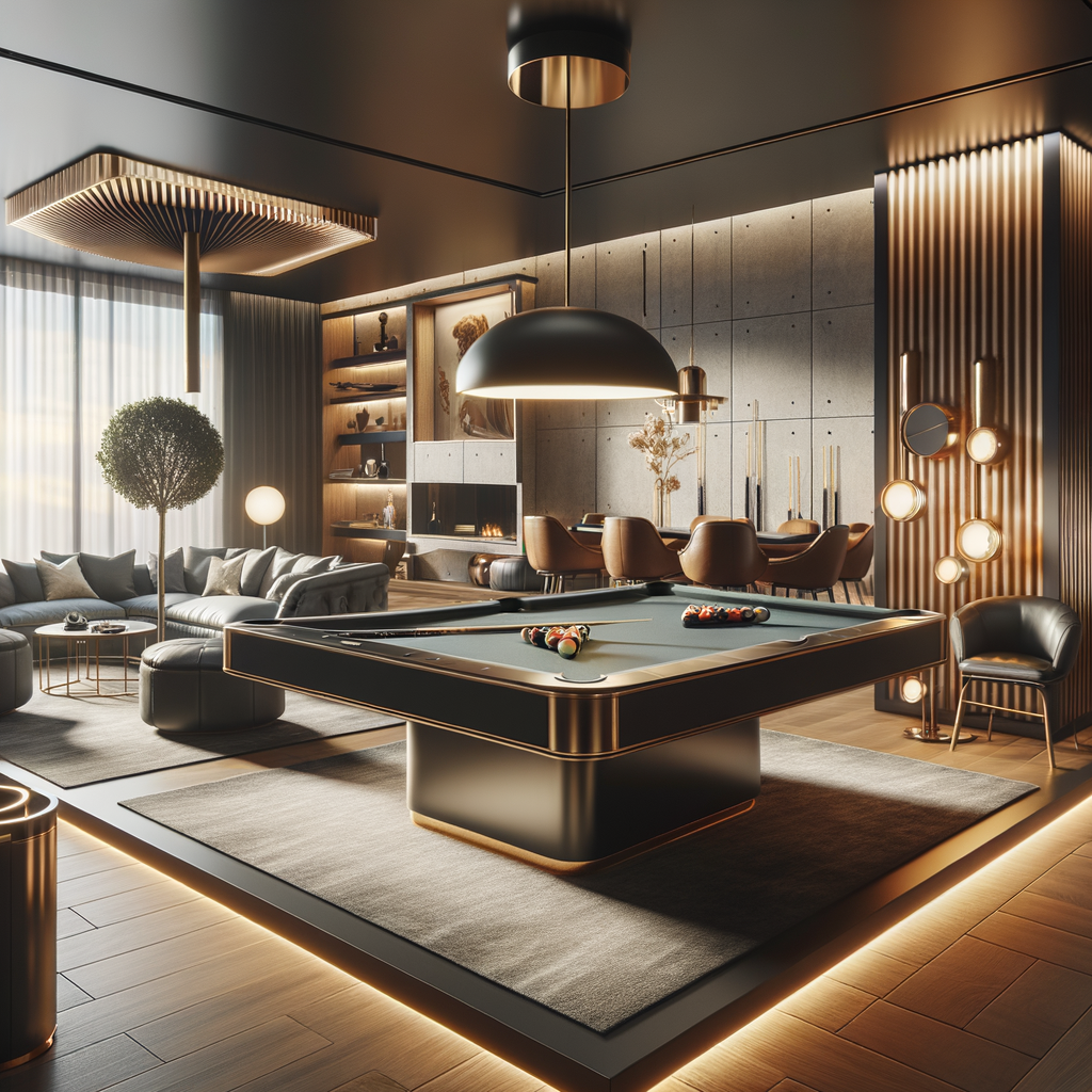 Modern and upscale billiards room interior design featuring a luxury pool table with beyond the felt design, stylish decor, and innovative game room design ideas